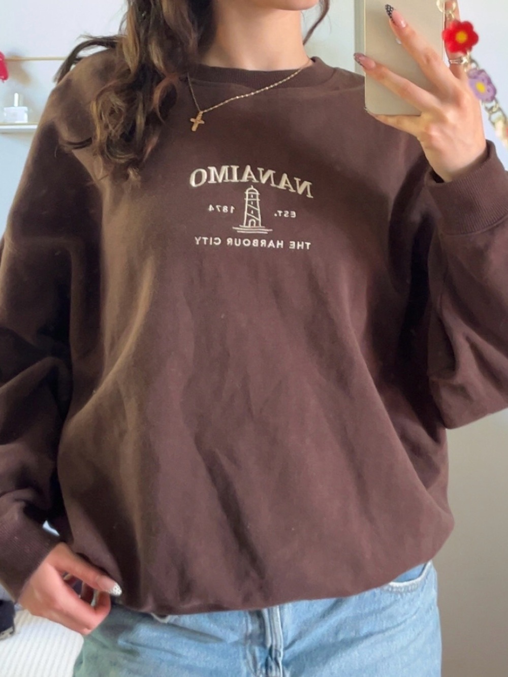 twik Brown Graphic Crewneck Sweater